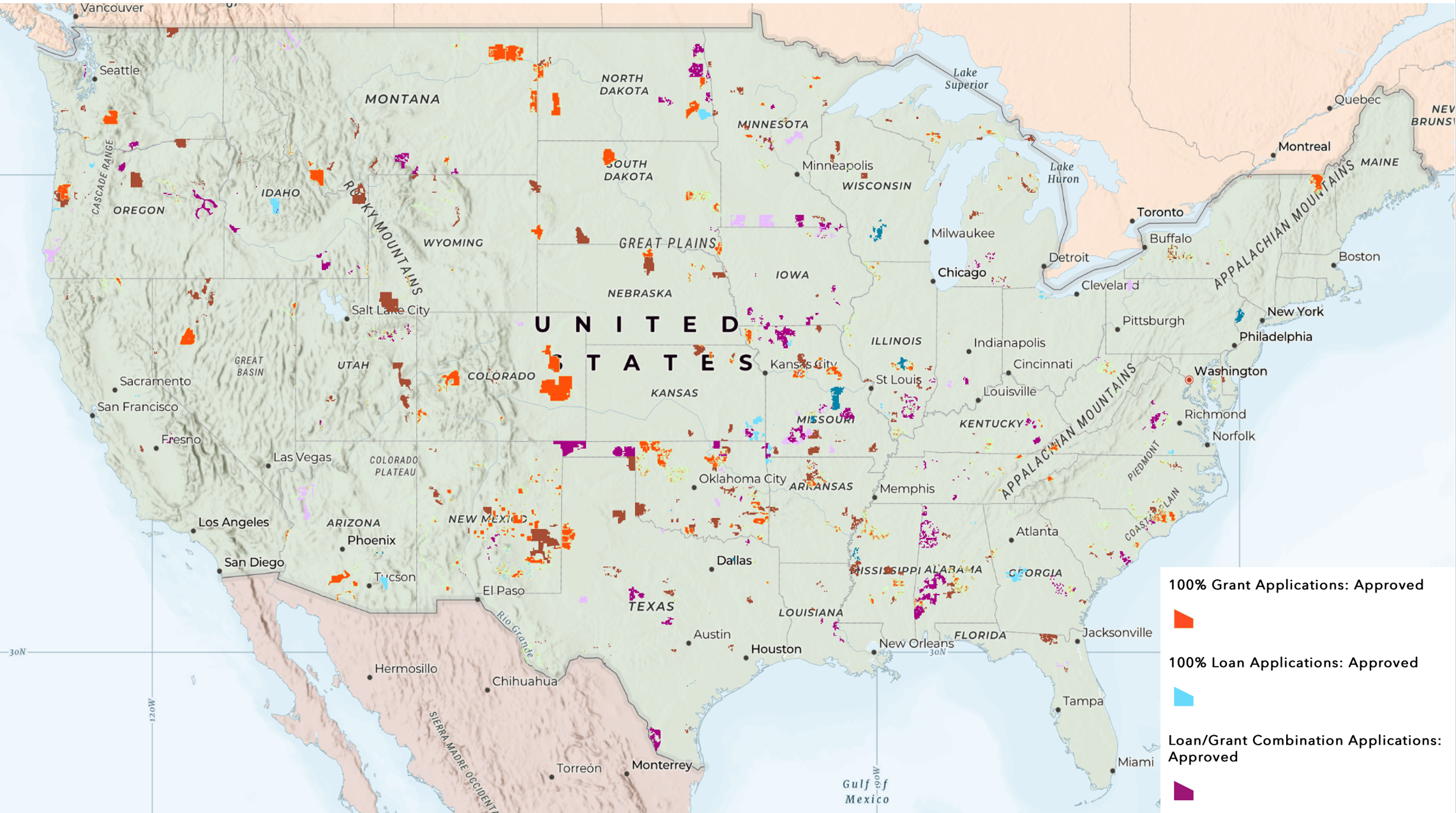 Map of approved ReConnect projects in Contiguous United States. Source: USDA